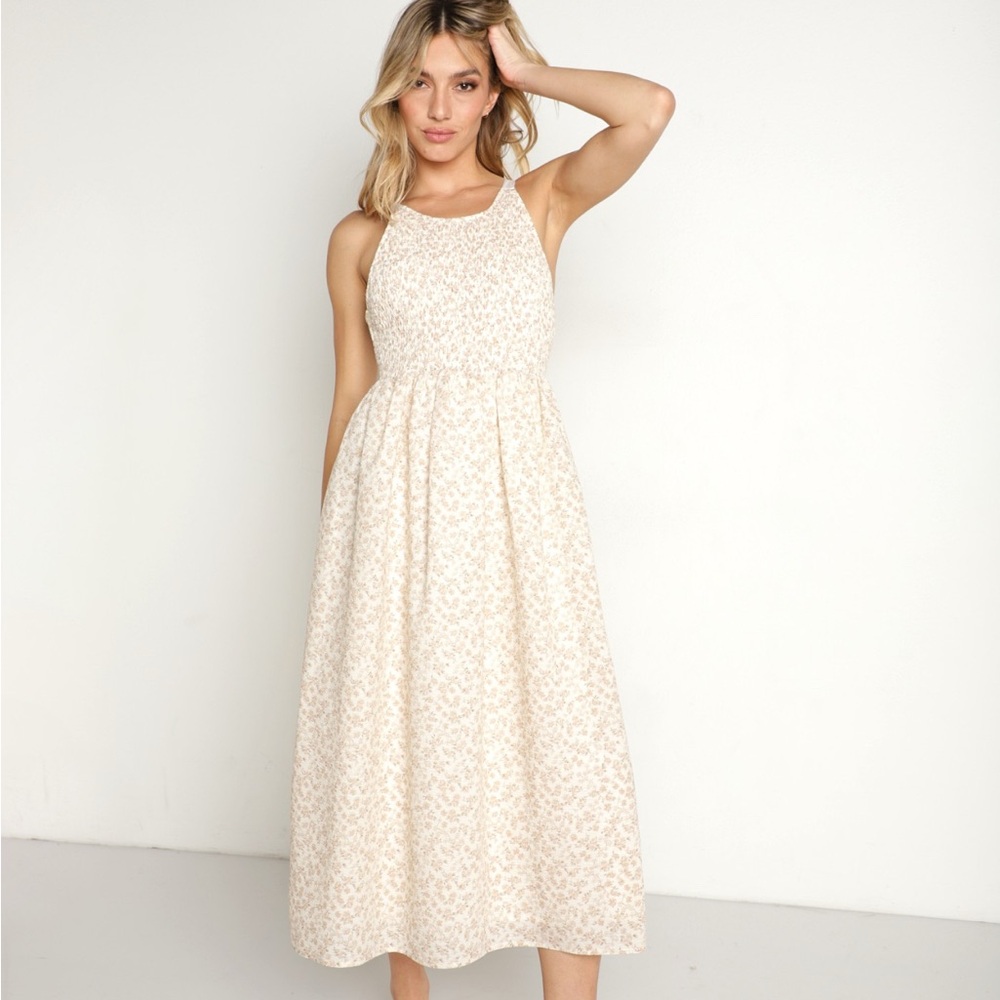 En Saison Lucia Cream Floral Midi Dress Size Medium